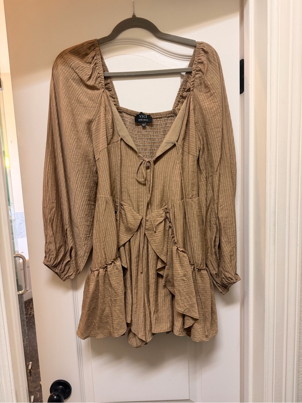 VICI Tan Ruffle Tie-Front Romper